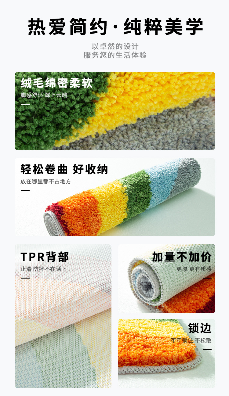 Hongri Carpet Home tufted carpet, flocked rainbow bathroom door mat, absorbent pad, thickened anti-slip pad pic 1