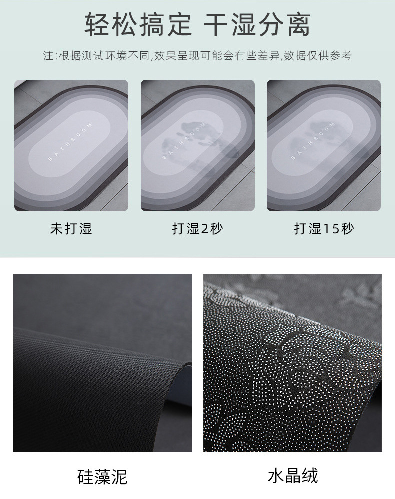 3D立体膨胀软硅藻泥地垫地毯卫生间吸水地垫浴室防滑垫厕所速干垫详情5