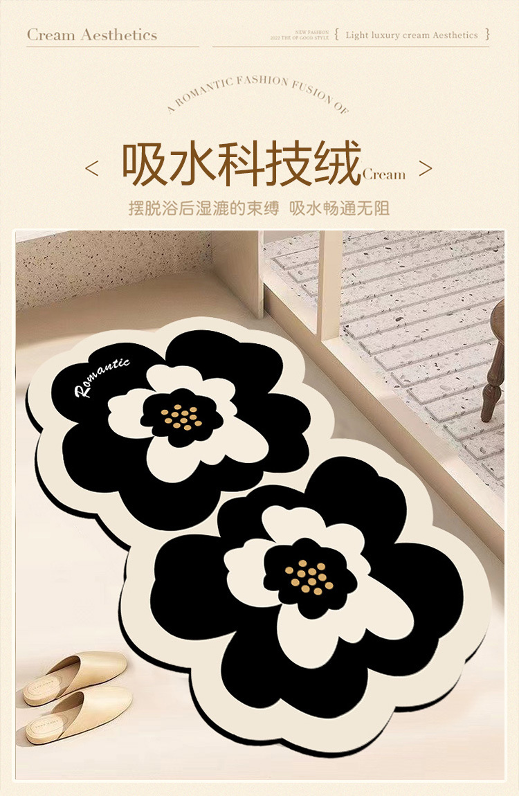 INS家用硅藻泥吸水垫卫生间进门速干耐磨脚垫清新花朵浴室防滑垫详情1