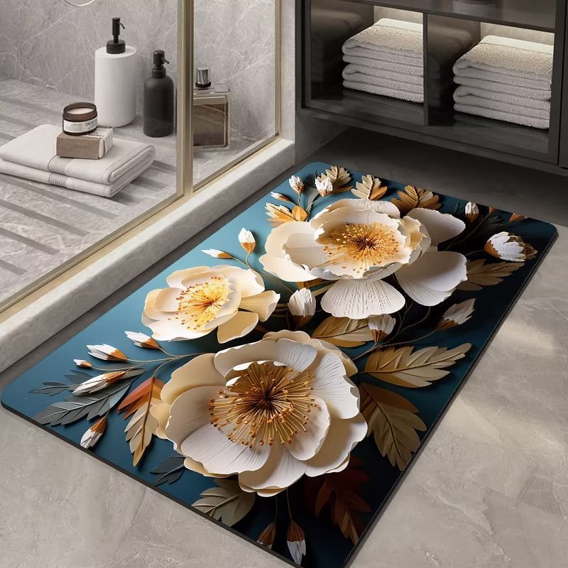 Hongri Flower bathroom floor mat, bathroom Absorbent mat, soft diatom mud floor mat, kitchen anti-slip mat, household toilet blanket pic 6