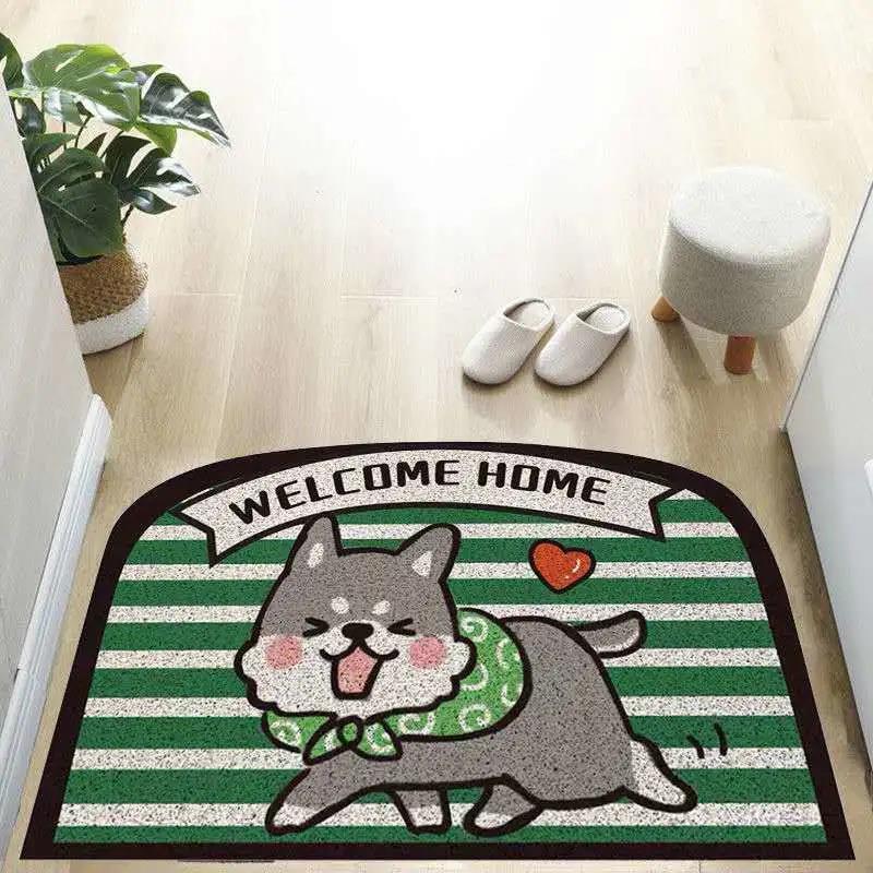 Wholesale popular cartoon Corgi entrance floor MATS can be cut into cute printed door floor MATS and foyer silk circle floor MATS pic 1