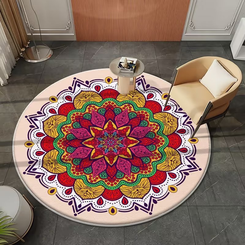 圆形地毯摩洛哥民族风卧室地垫沙发摇椅垫床前垫脚下水晶绒垫子详情27