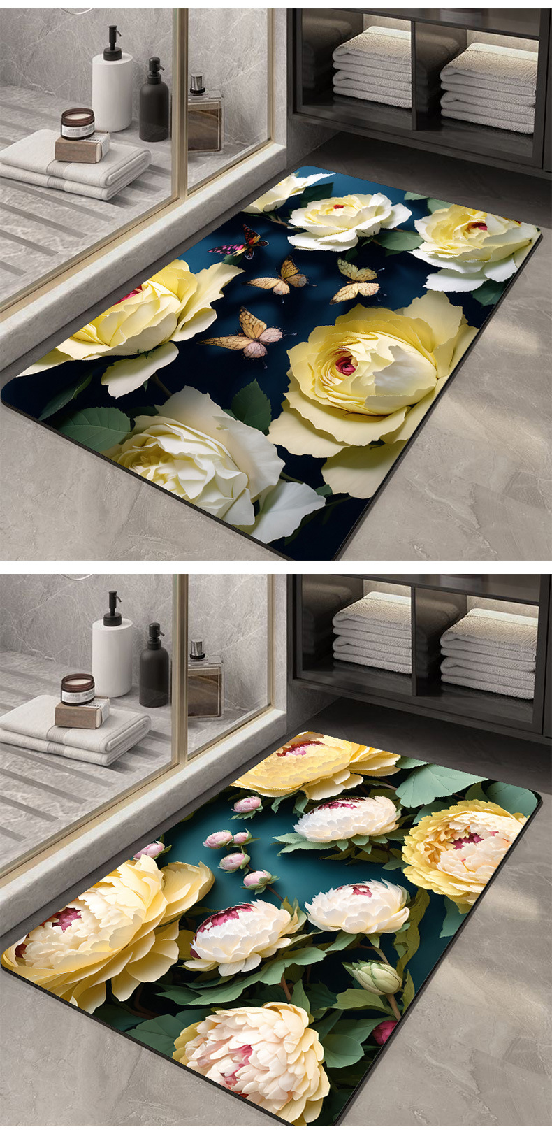 红日立体花软硅藻泥地垫浴室吸水垫卫生间脚垫速干防滑厕所门口垫详情11