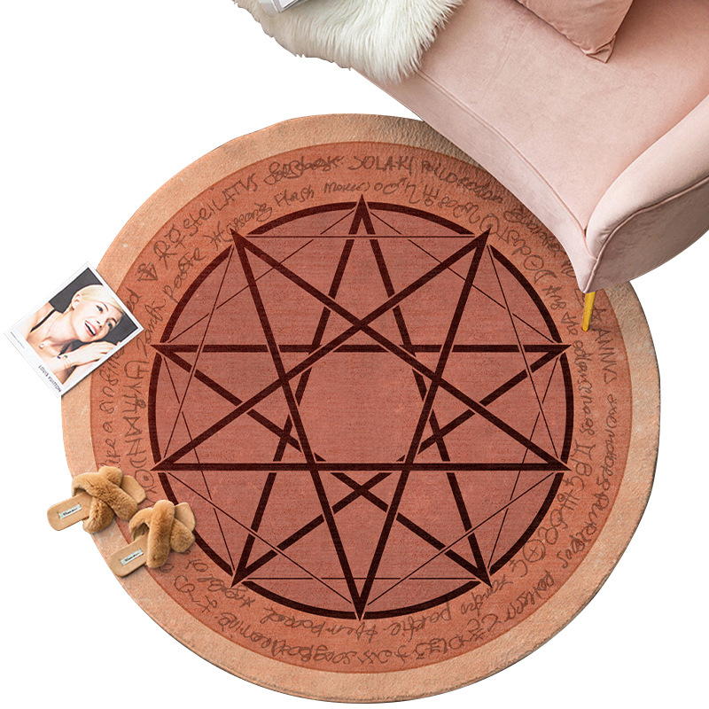 Red Sun carpet, round carpet, bedroom bedside printed abstract carpet, office floor mat, entrance door mat, Fresh floor mat Application Scenario