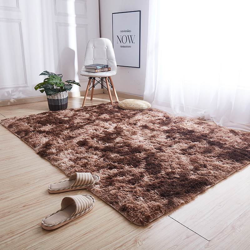 Solid-color silk and wool carpet, multicolored tie-dyed gradient floor mat, living room coffee table mat, popular long-haired full-cover balcony bay window mat Specification image