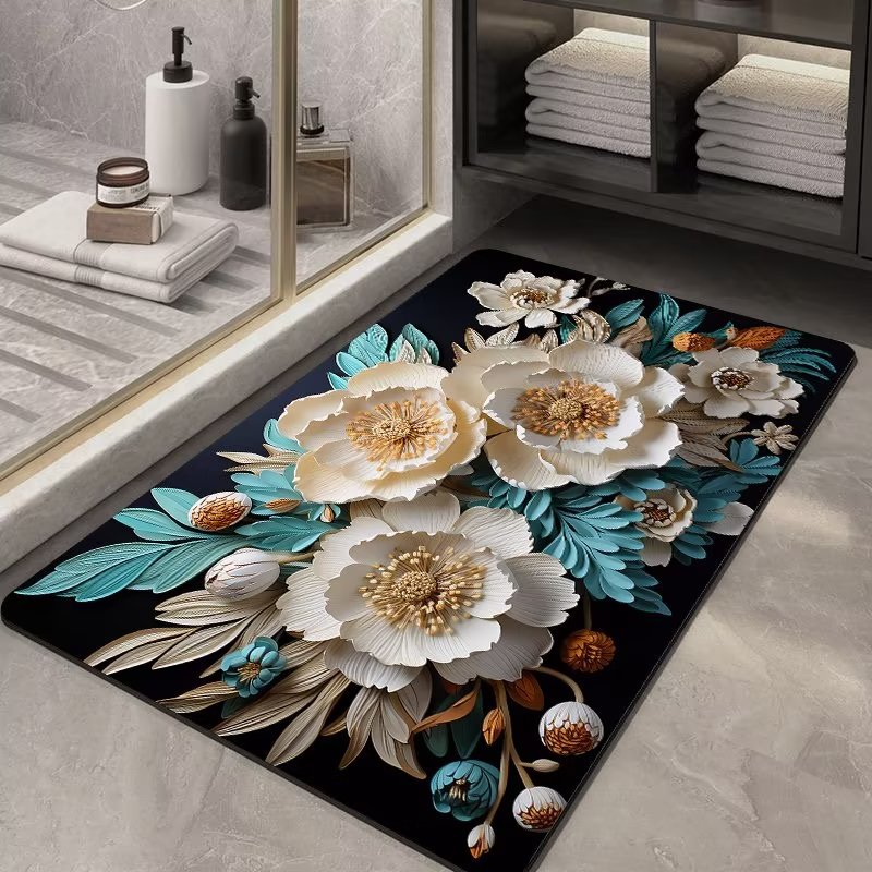 Hongri Flower bathroom floor mat, bathroom Absorbent mat, soft diatom mud floor mat, kitchen anti-slip mat, household toilet blanket pic 1