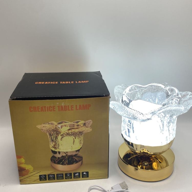 Rechargeable light luxury vase table lamp, cylindrical ambient light, touch metal acrylic bar, bedroom decorative light
