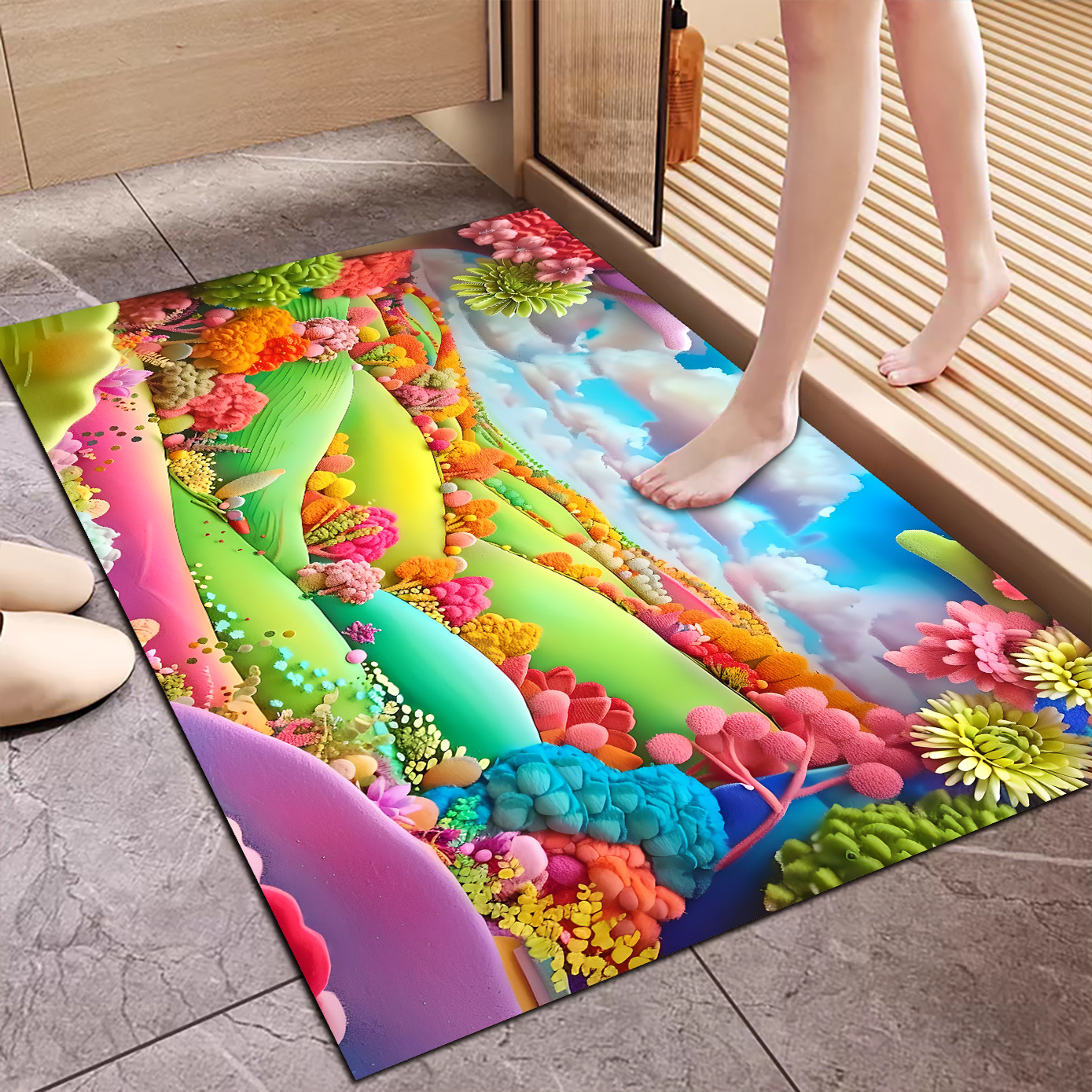 New 3d stereoscopic wool ball diatom mud floor mat, bathroom water-absorbing and anti-slip foot mat, tech fabric carpet bathroom mat Item Picture