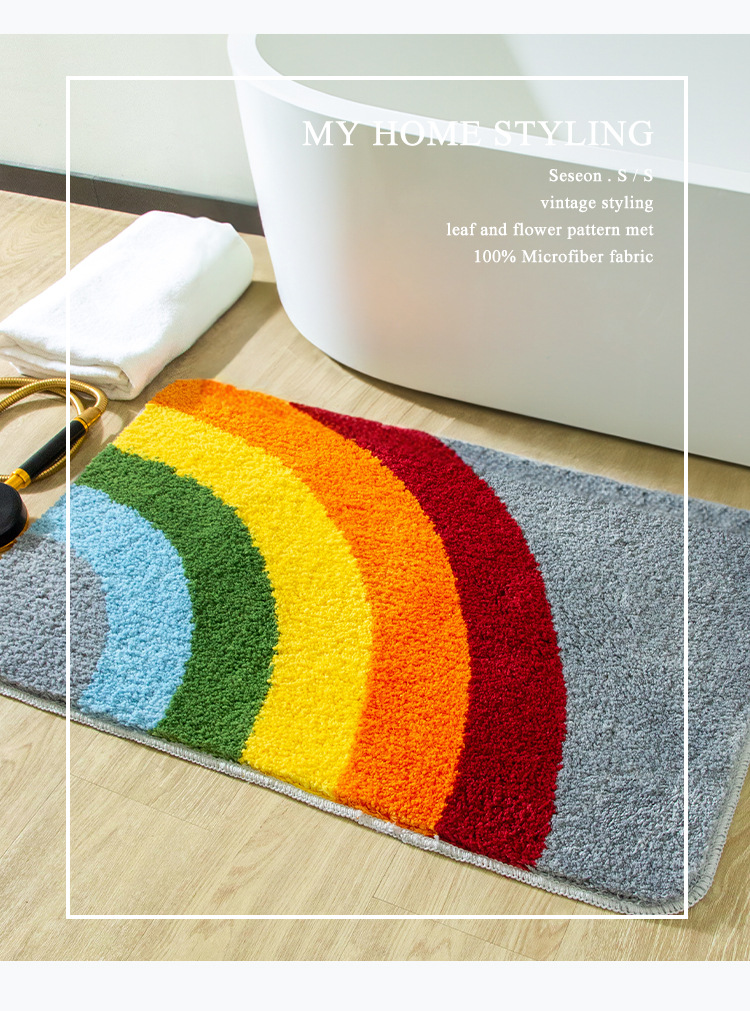 Hongri Carpet Home tufted carpet, flocked rainbow bathroom door mat, absorbent pad, thickened anti-slip pad pic 5