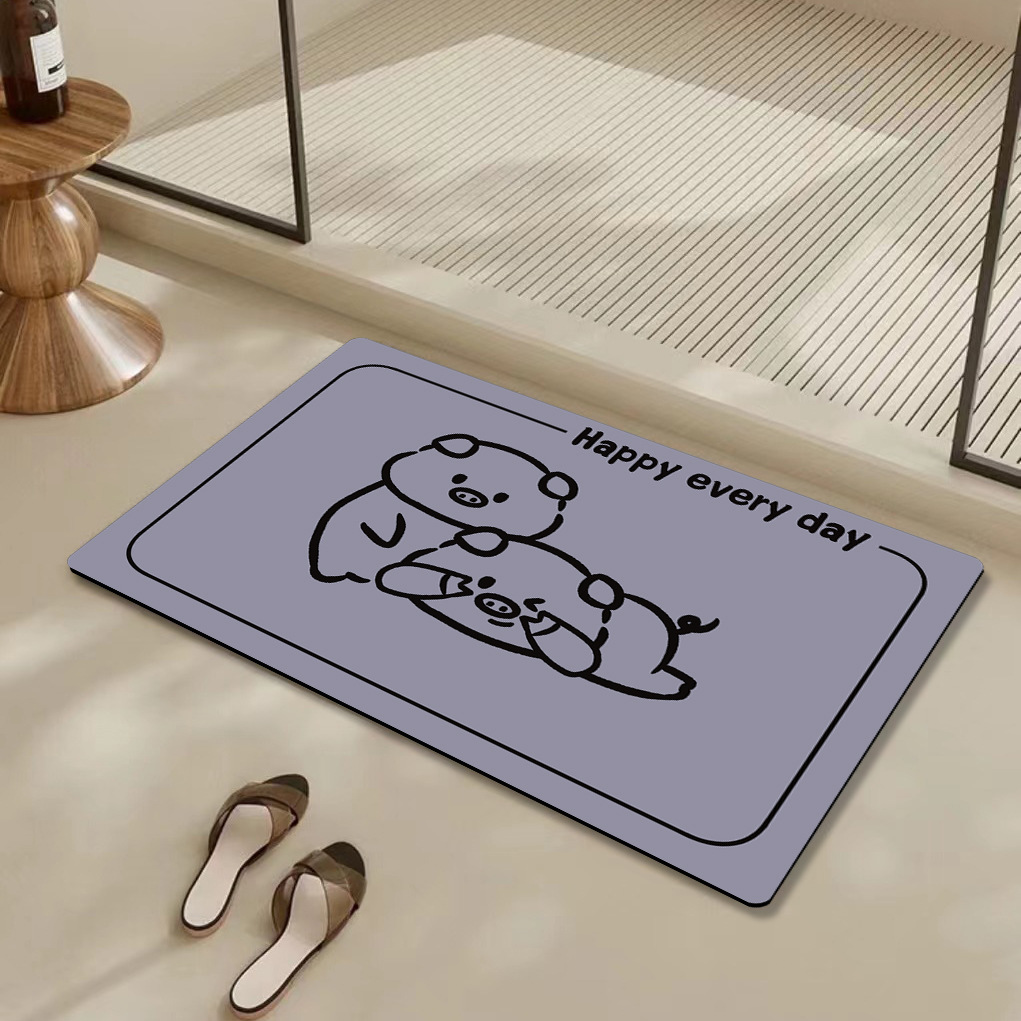 Home cute bear bathroom anti-slip mat, bathroom dirt-resistant doormat, cartoon water-absorbing and quick-drying anti-slip mat Specification image