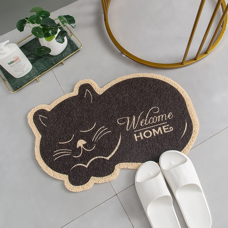 Red Sun Carpet Cartoon animal-shaped silk circle foot mat, entrance door mat, PVC anti-slip floor mat, home door carpet