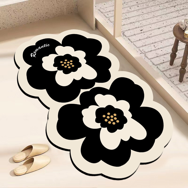 INS Household diatom mud absorbent mat, quick-drying and wear-resistant foot mat for bathroom entrance, fresh flower bathroom anti-slip mat Item Picture