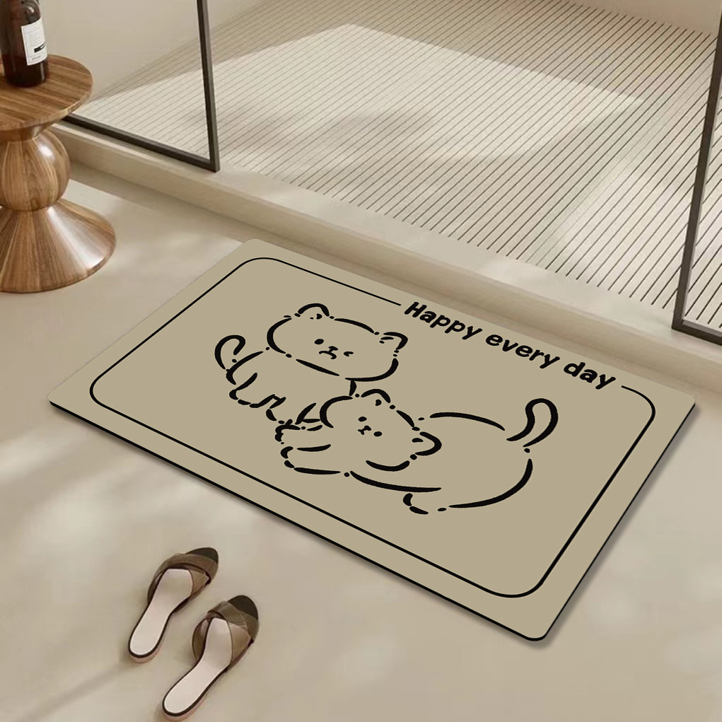Home cute bear bathroom anti-slip mat, bathroom dirt-resistant doormat, cartoon water-absorbing and quick-drying anti-slip mat Item Picture