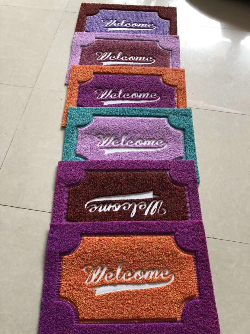 Red Sun Carpet PVC mesh base two-color English welcome floor mat, embossed wire circle floor mat, Gua sha mat details Picture