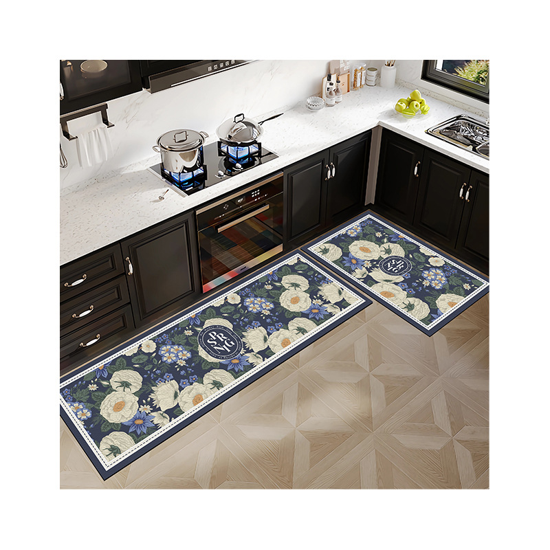 Forest leather kitchen floor mat, anti-slip, oil-proof, erasable and no-wash PVC floor mat, long strip floral floor mat Application Scenario