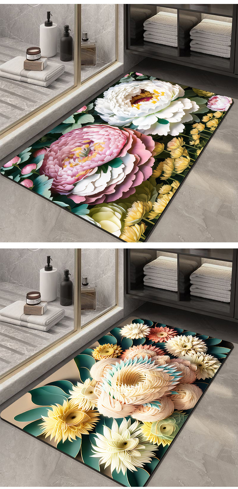 红日立体花软硅藻泥地垫浴室吸水垫卫生间脚垫速干防滑厕所门口垫详情10