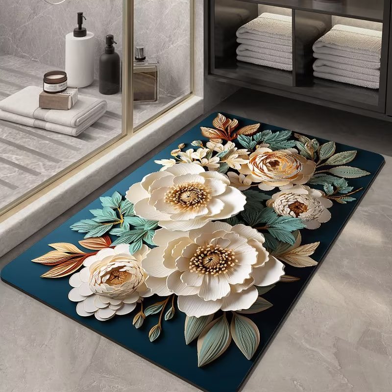 Hongri Flower bathroom floor mat, bathroom Absorbent mat, soft diatom mud floor mat, kitchen anti-slip mat, household toilet blanket pic 5