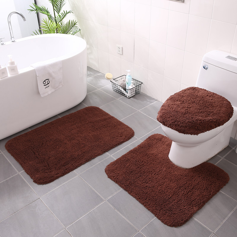 Red Sun Carpet: Modern and simple solid-color cotton plush bathroom toilet seat cover, U-shaped rectangular three-piece floor mat carpet