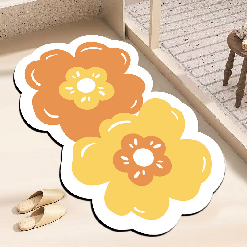 INS Household diatom mud absorbent mat, quick-drying and wear-resistant foot mat for bathroom entrance, fresh flower bathroom anti-slip mat