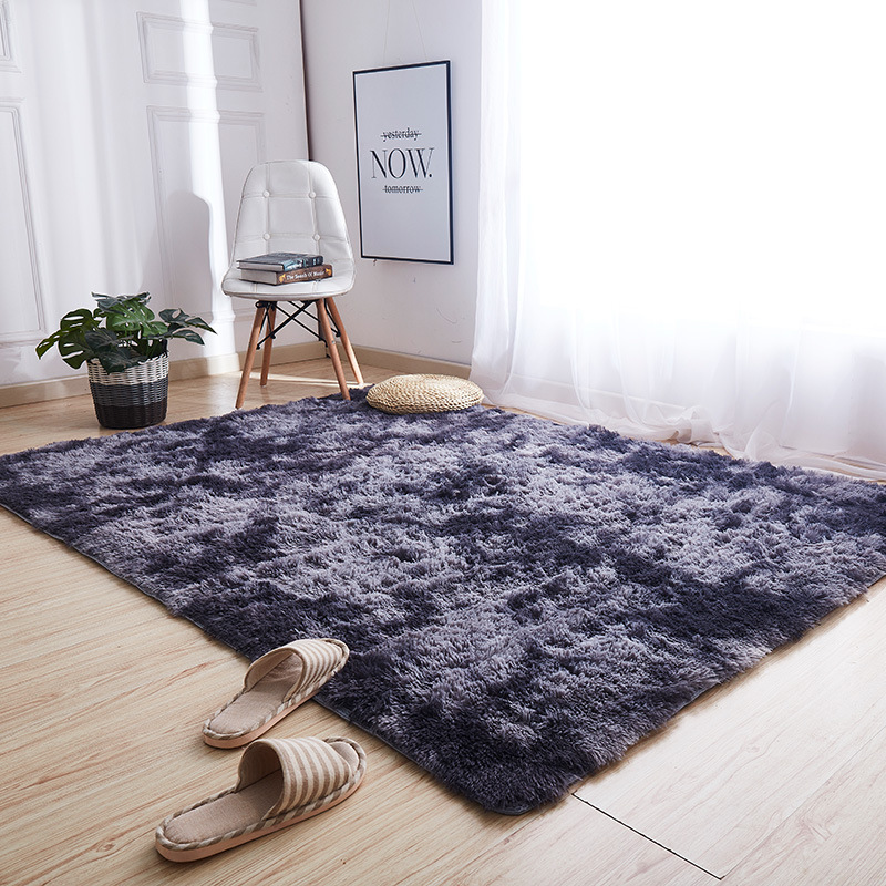 Solid-color silk and wool carpet, multicolored tie-dyed gradient floor mat, living room coffee table mat, popular long-haired full-cover balcony bay window mat details Picture