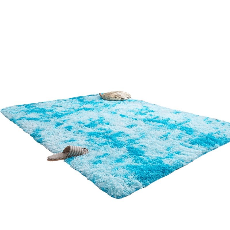 Solid-color silk and wool carpet, multicolored tie-dyed gradient floor mat, living room coffee table mat, popular long-haired full-cover balcony bay window mat Application Scenario