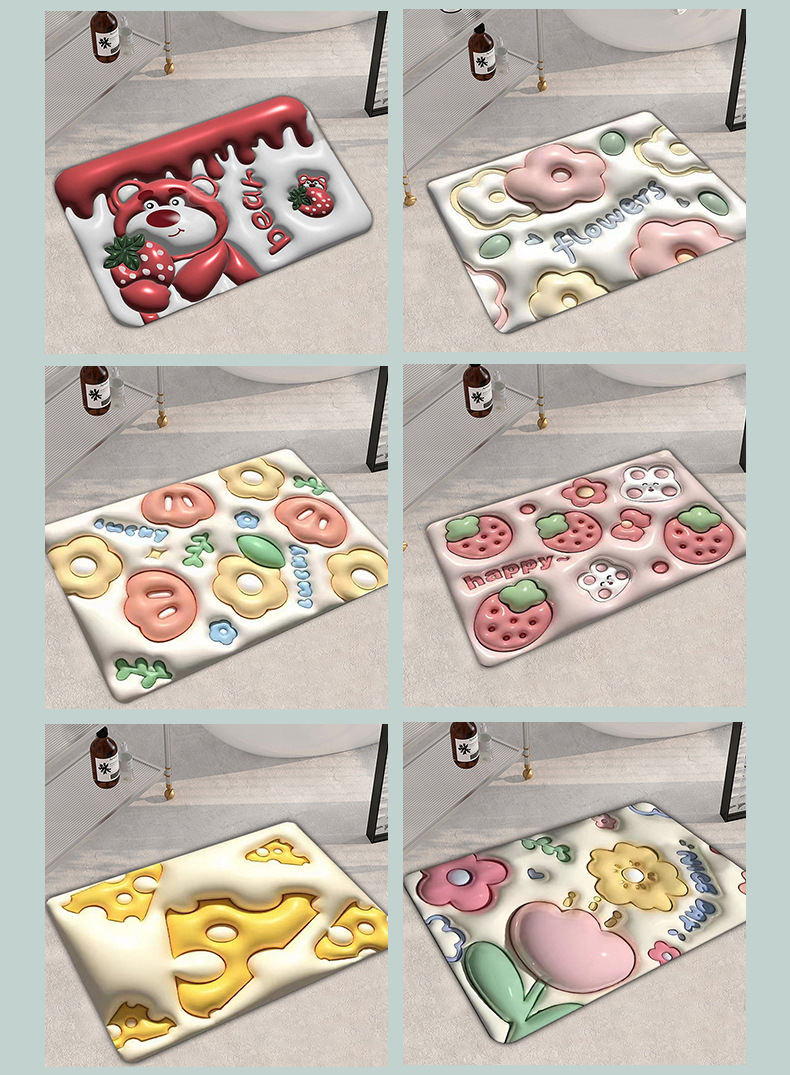 3D立体膨胀软硅藻泥地垫地毯卫生间吸水地垫浴室防滑垫厕所速干垫详情9