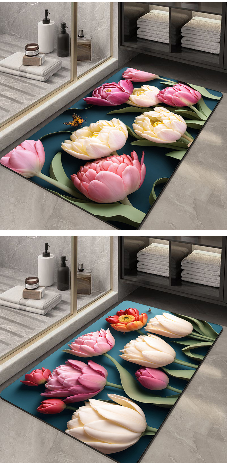 红日立体花软硅藻泥地垫浴室吸水垫卫生间脚垫速干防滑厕所门口垫详情12