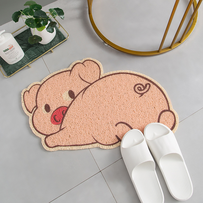Red Sun Carpet Cartoon animal-shaped silk circle foot mat, entrance door mat, PVC anti-slip floor mat, home door carpet details Picture