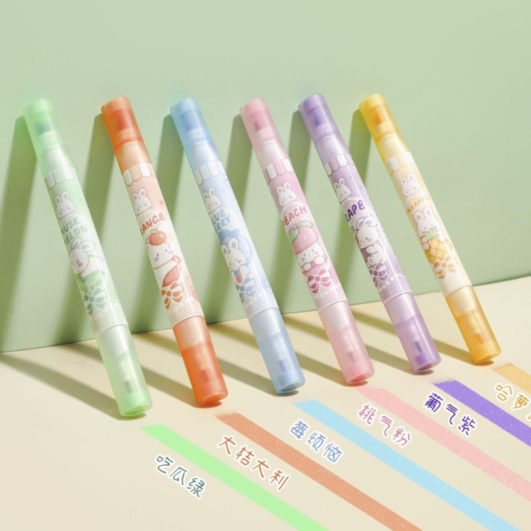 6-color soft double-headed highlighters, fruit-scented student note-taking markers for highlighting key points, children's planner doodles details Picture