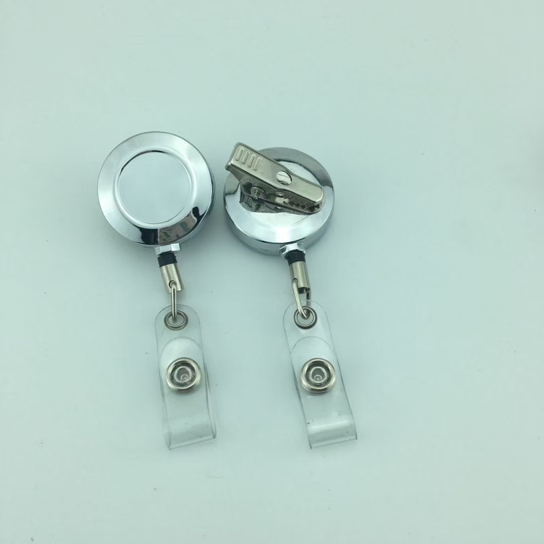 供应4公分半金属平面易拉扣 钢丝线或者尼龙绳易拉扣 证件扣详情7