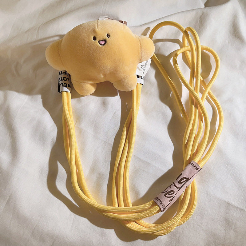 可爱毛绒兰花公仔背夹式手机斜跨长绳户外旅游挂脖编织绳侧挂背带详情10