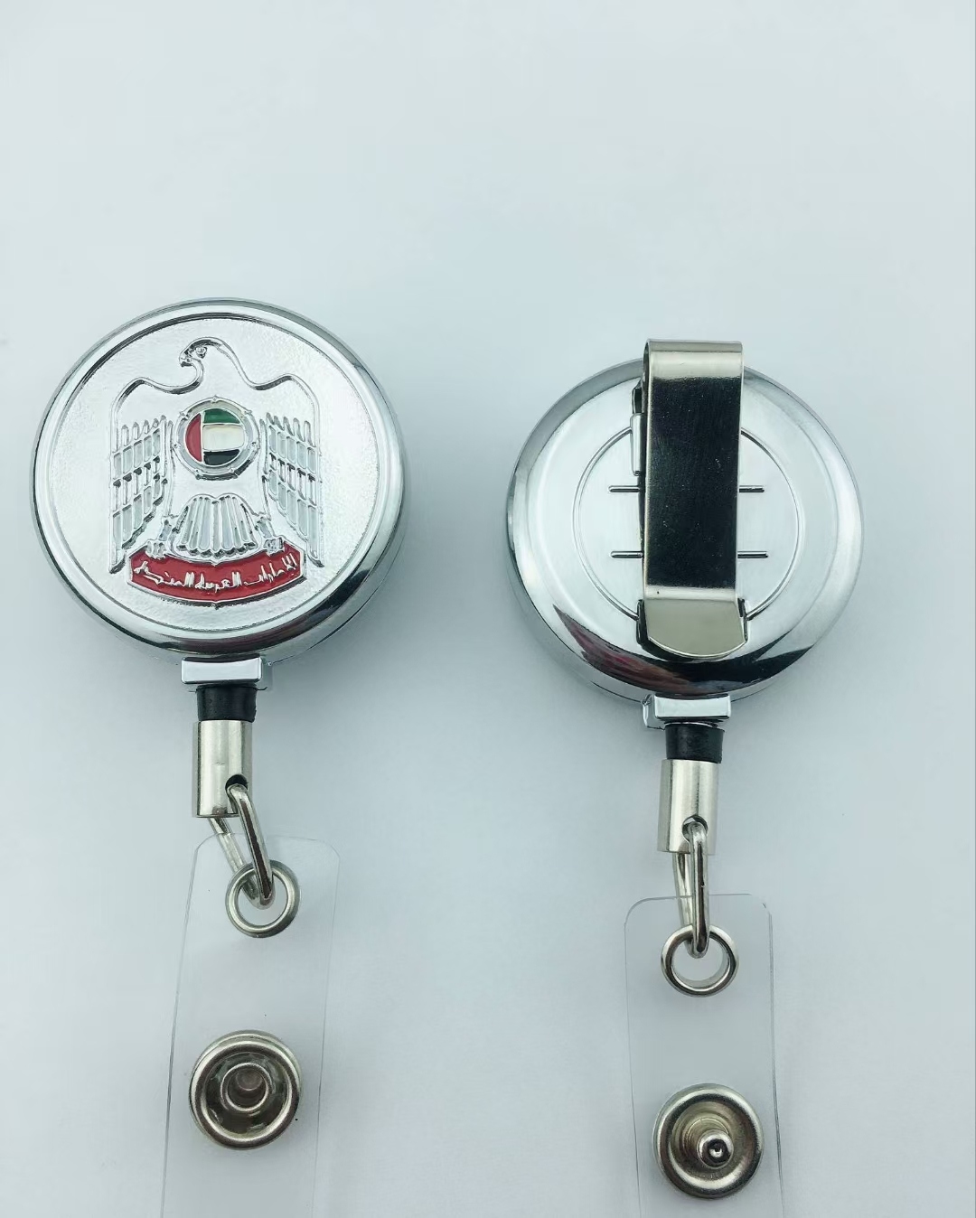 供应4公分半金属平面易拉扣 钢丝线或者尼龙绳易拉扣 证件扣详情4