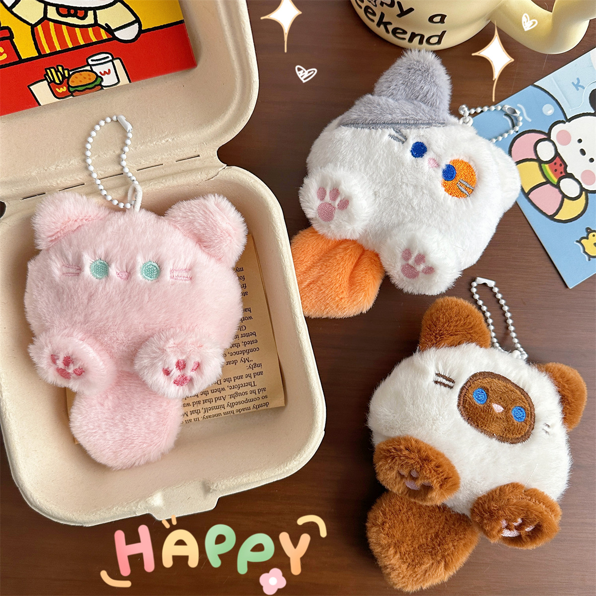 超可爱大号小猫团子网红吱吱叫钥匙扣书包挂链毛绒玩具小抓机礼物详情2