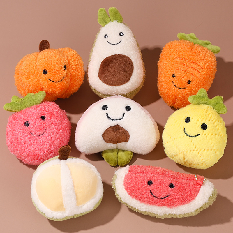 Wholesale of creative vegetable, funny expressions, scallions, ginger, garlic, fruits, plants, plush pendants, keychains, claw machines and dolls details Picture