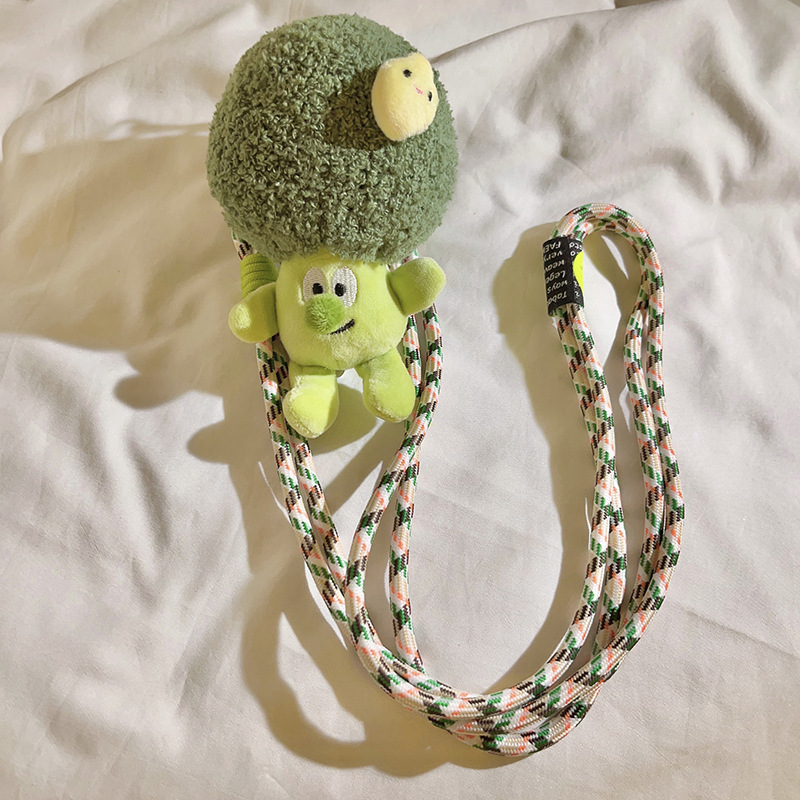 可爱毛绒兰花公仔背夹式手机斜跨长绳户外旅游挂脖编织绳侧挂背带详情12