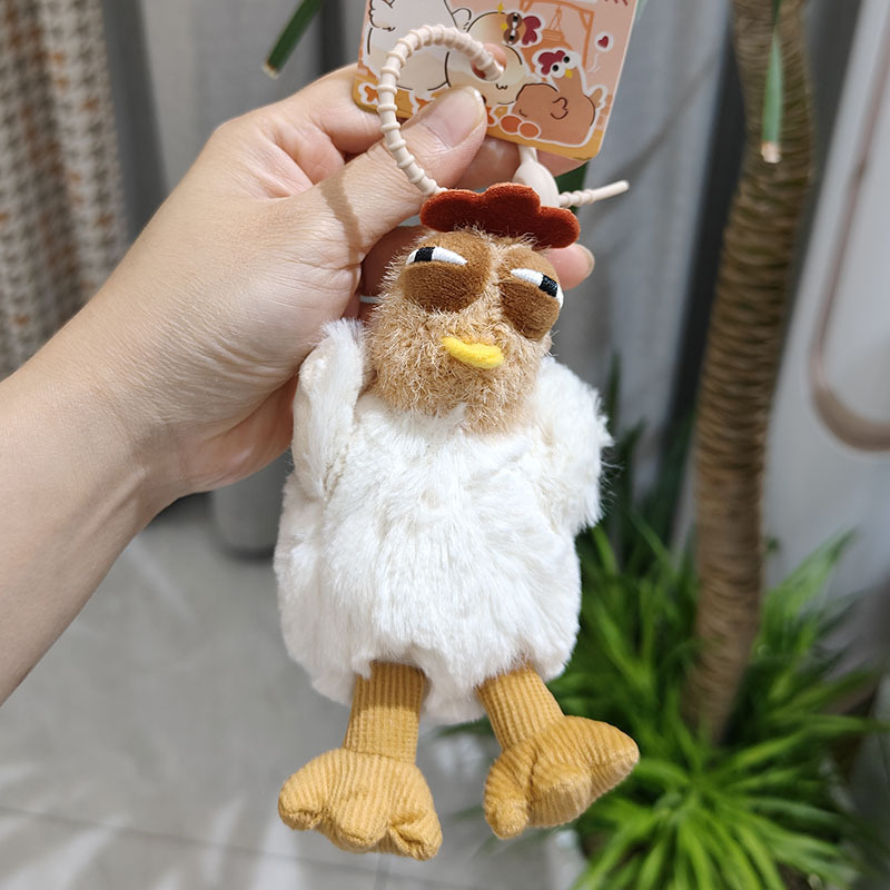 毛绒下蛋鸡解压钥匙扣创意可爱吱吱叫玩偶挂件卡通咕咕鸡包包配饰