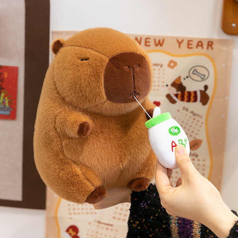 Wholesale of cross-border new baby bottle capybara plush toy figurines, wedding snot and stretching Kapipala dolls Item Picture