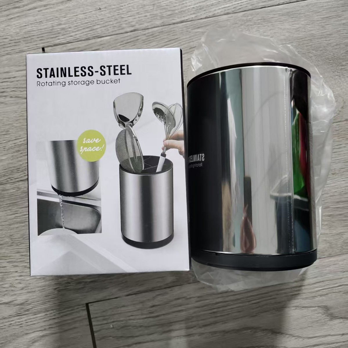 跨境多功能不锈钢可旋转收纳筒厨房餐具置物架筷子厨具收纳架置物白底实物图