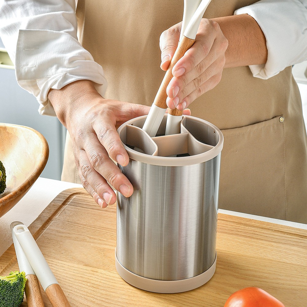 跨境多功能不锈钢可旋转收纳筒厨房餐具置物架筷子厨具收纳架置物详情2