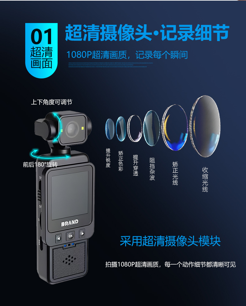 手持高清摄影机骑行运动相机防抖迷你记录仪户外便携口袋执法仪详情3