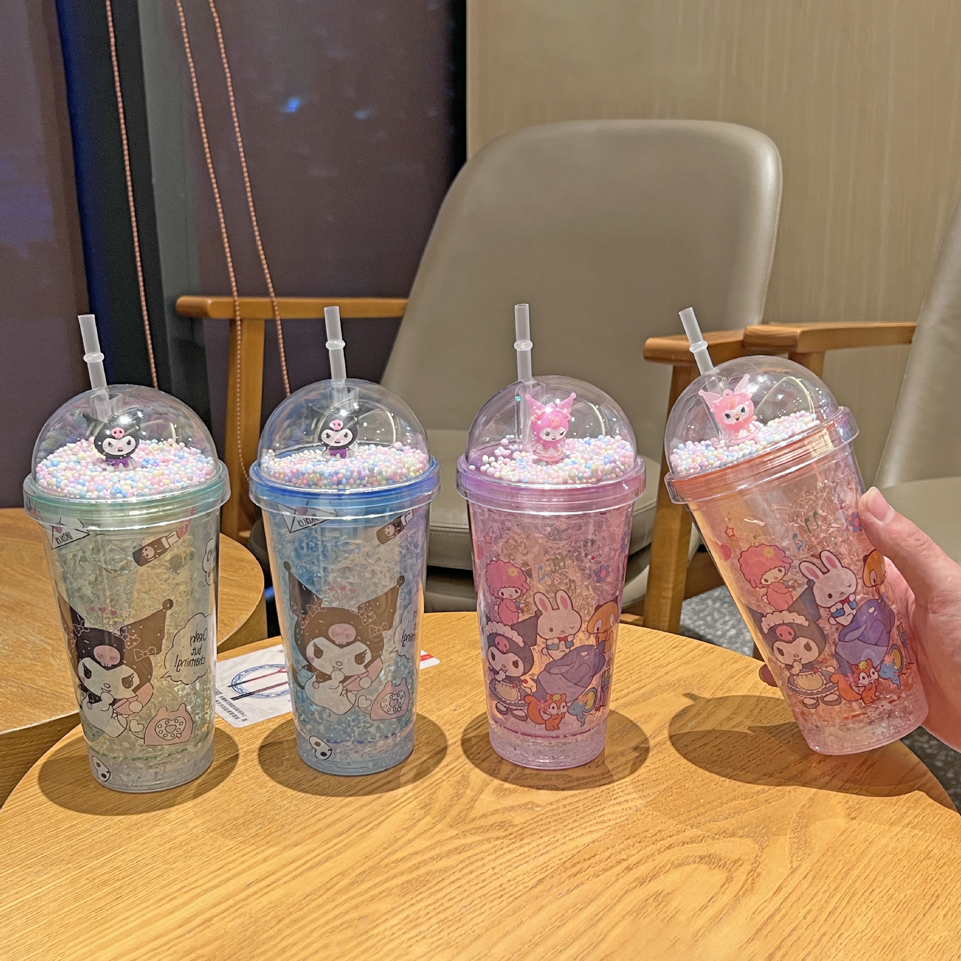 跨境新款高颜值夏季 网红库洛米卡通塑料水杯吸管水杯双层碎冰杯详情2