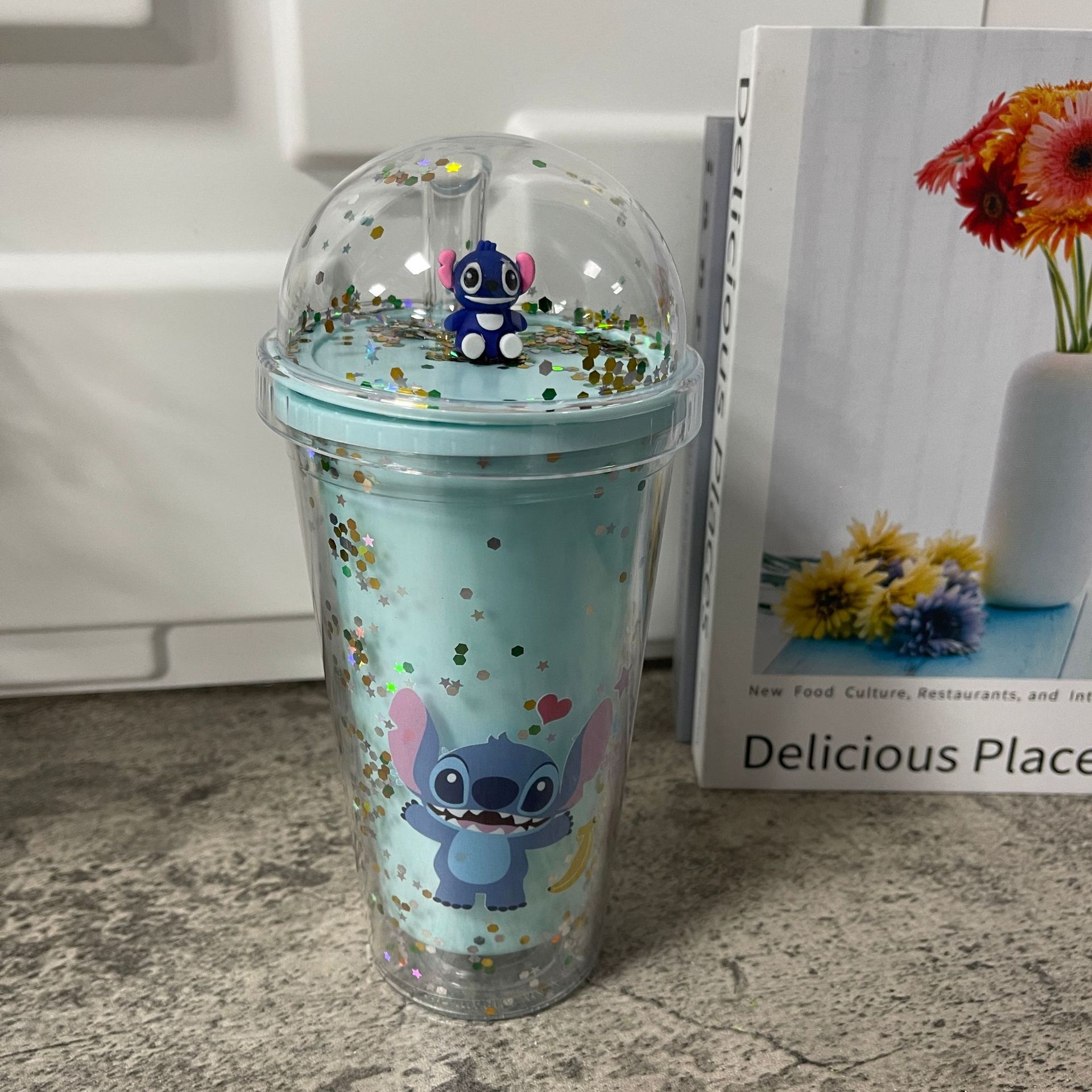 跨境新款高颜值夏季 网红史迪仔卡通塑料水杯吸管水杯双层碎冰杯详情15