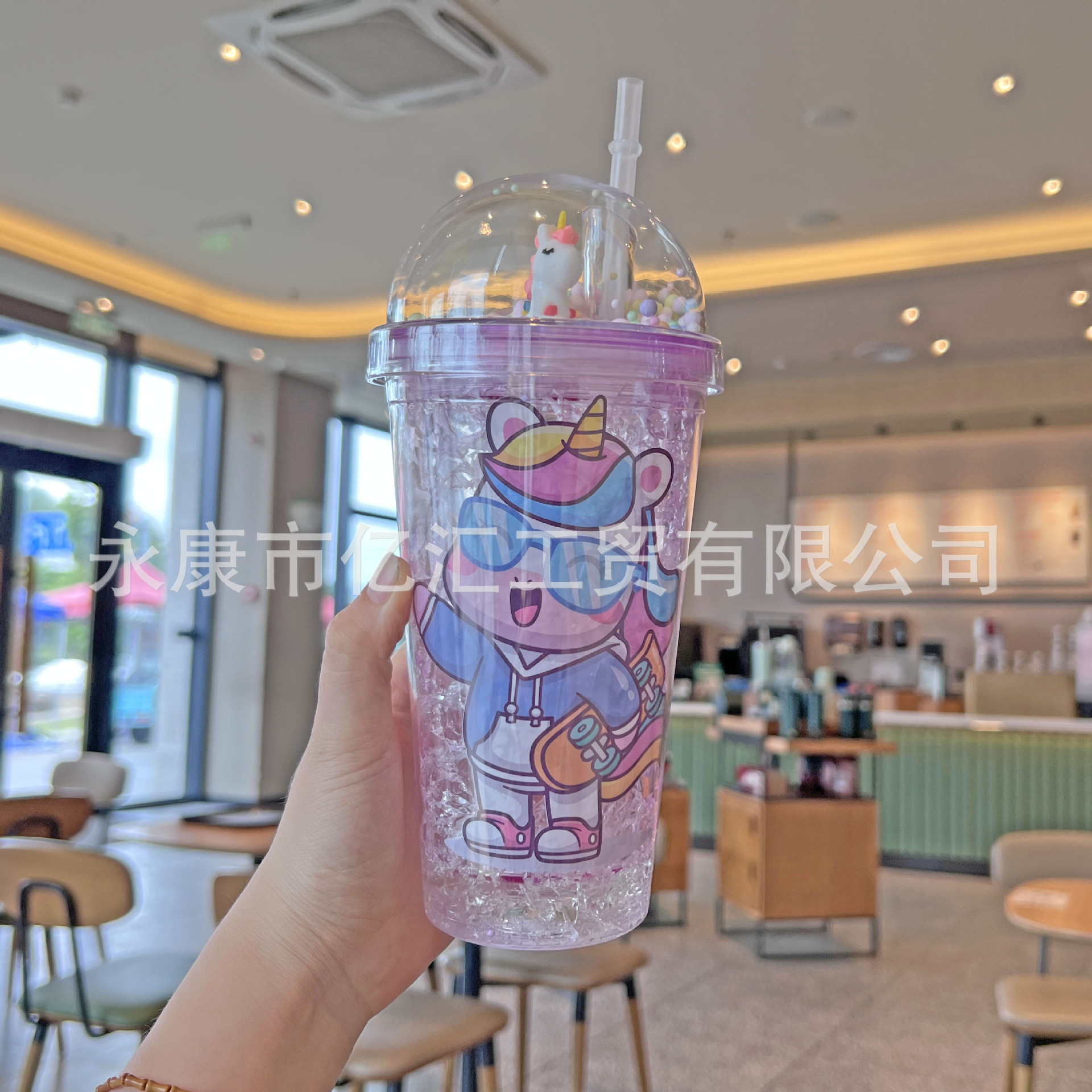 跨境新款高颜值夏季 网红美人鱼卡通塑料水杯吸管水杯双层碎冰杯详情7