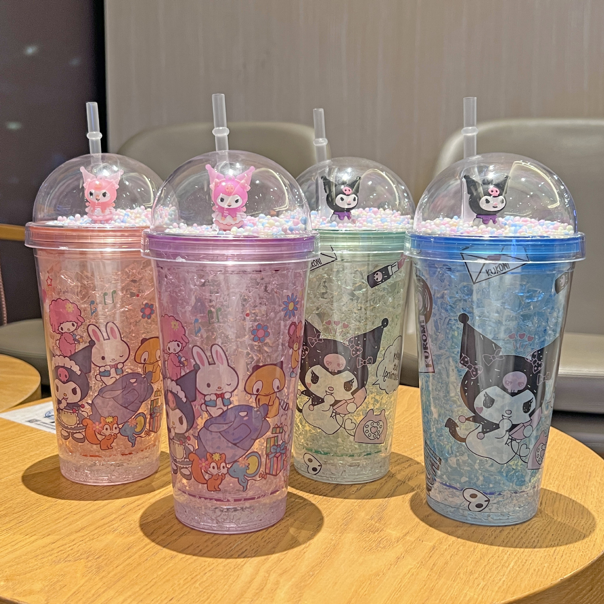 跨境新款高颜值夏季 网红库洛米卡通塑料水杯吸管水杯双层碎冰杯详情5