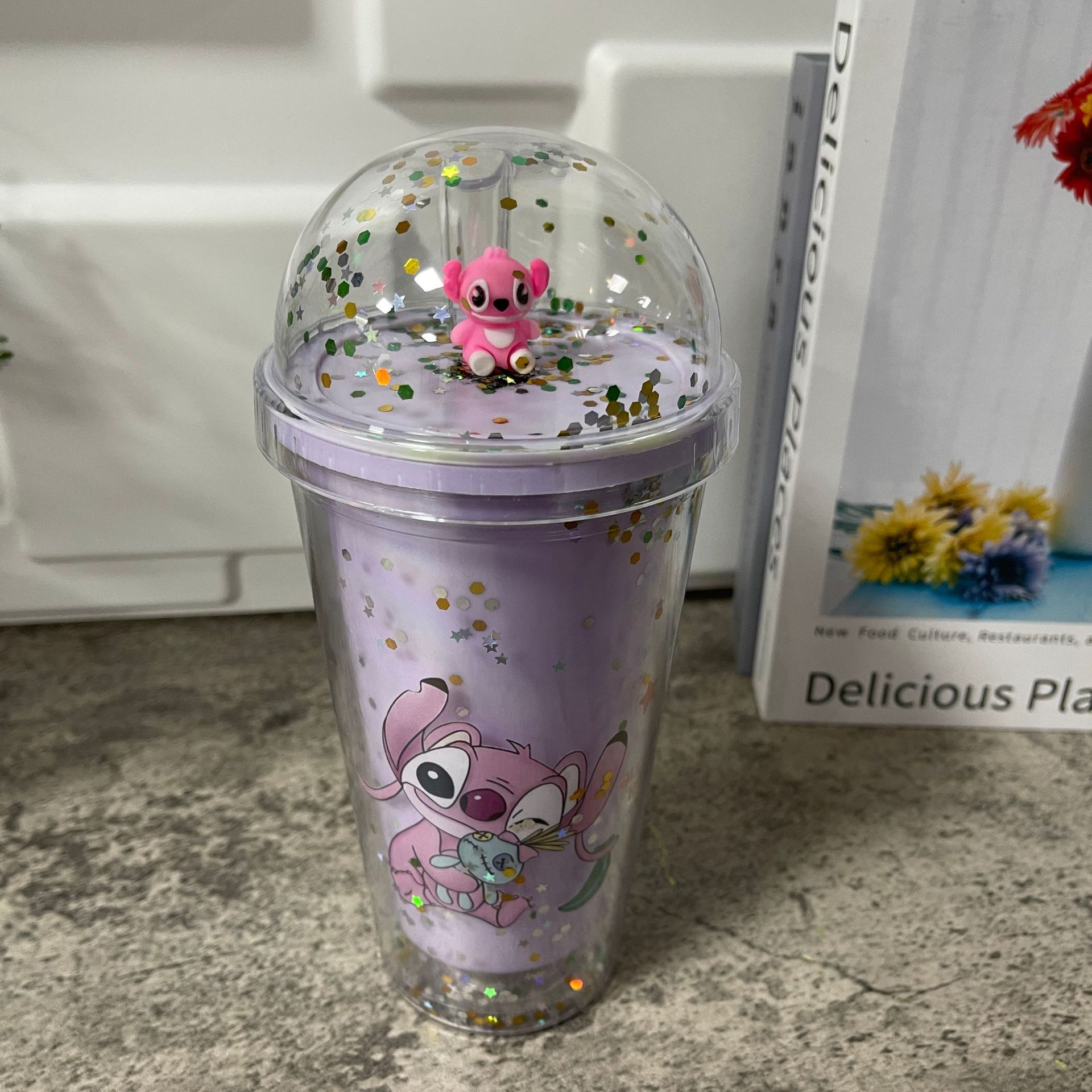 跨境新款高颜值夏季 网红史迪仔卡通塑料水杯吸管水杯双层碎冰杯详情18