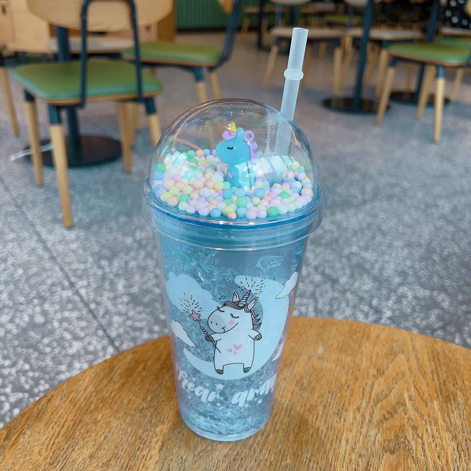 新创意跨境高颜值夏日网红独角兽卡通水杯塑料吸管水杯双层碎冰杯详情18