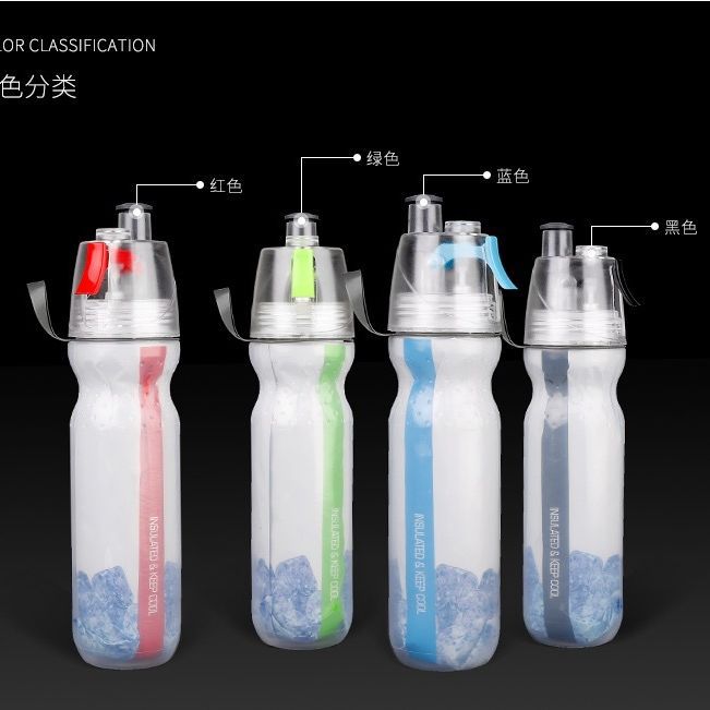 欧美热销现货双层喷雾水杯保冷户外运动水壶创意塑料水壶便携水产品图