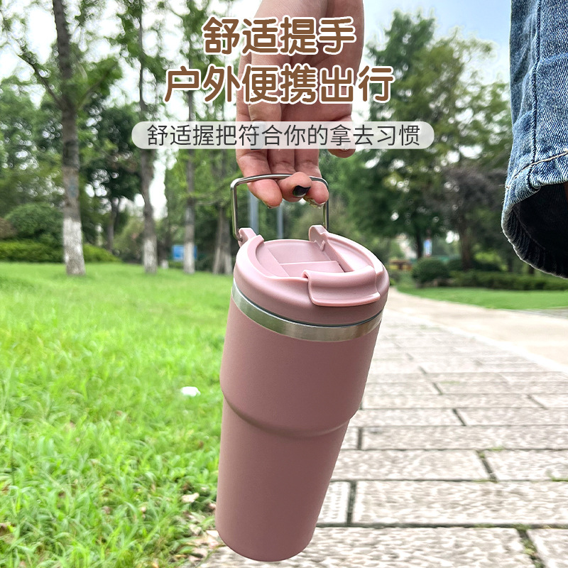 跨境304不锈钢陶瓷内胆30oz真空汽车杯便携保温杯户外运动手提杯细节图