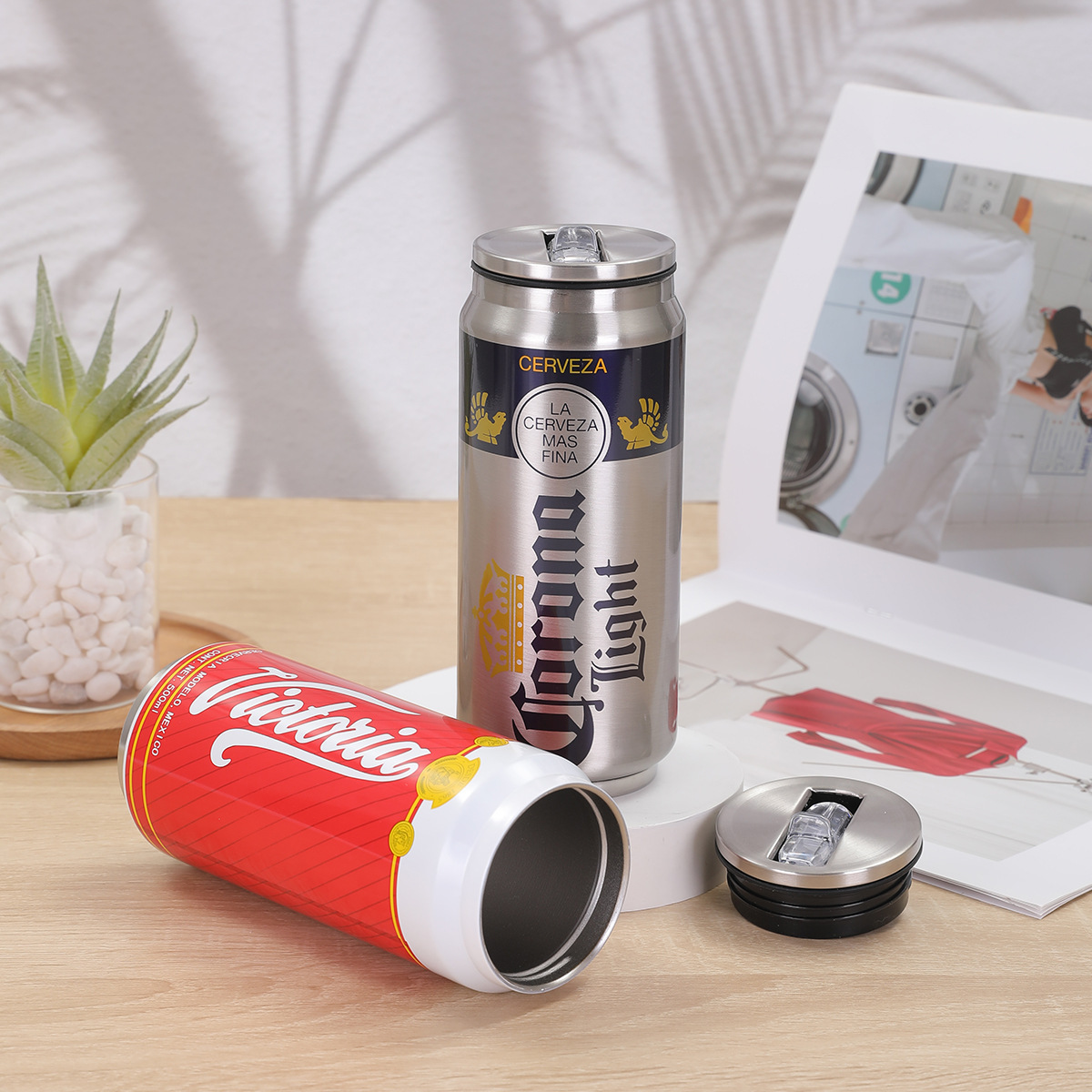 跨境304不锈钢可乐罐保温杯外贸亚马逊墨西哥汽车车载啤酒吸管杯