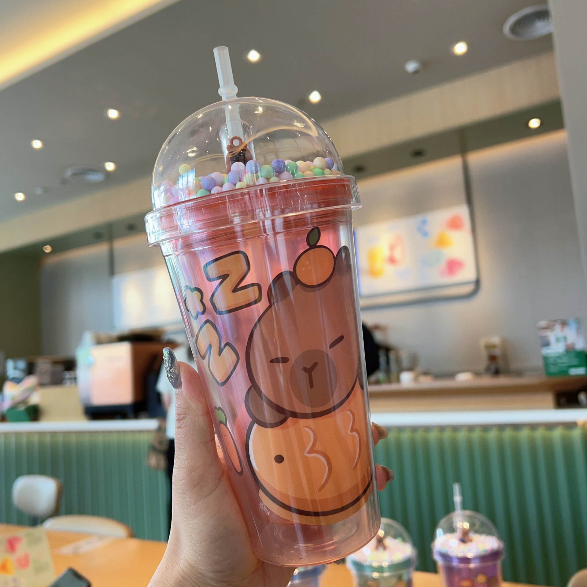 跨境新款高颜值夏季 网红库巴拉通塑料水杯吸管水杯双层碎冰杯
